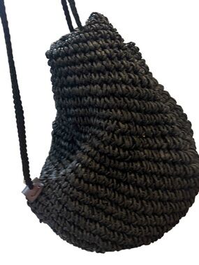 Handwoven Black Crochet Drawstring Bag